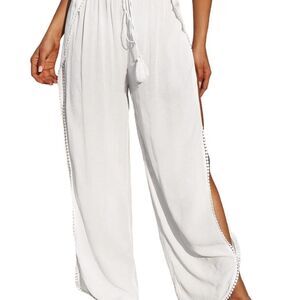 Chic White Wide Leg Pants with Side Slits